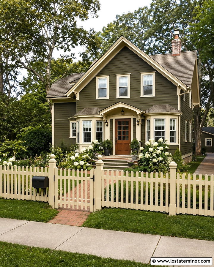 Olive Green House With Mailbox And Matching Fence - 30 Olive Green House Design With Mailbox Ideas