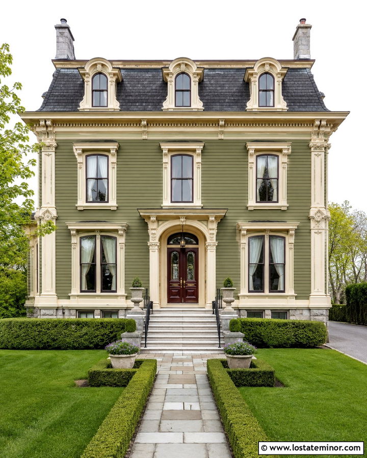 Olive Green House With Mansard Slate Roof - 30 Olive Green House Design With Roof Ideas