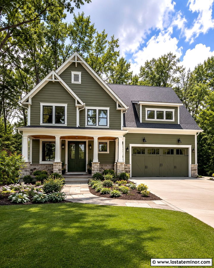 Olive Green House With Matching Dutch Garage Doors - 30 Olive Green House Design With Dutch Door Ideas