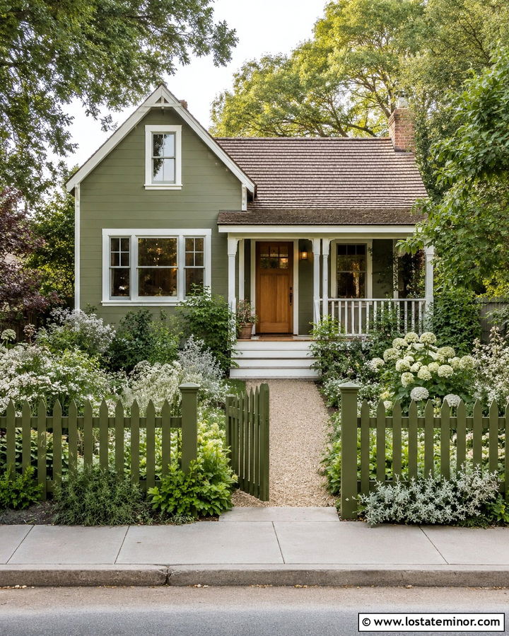 Olive Green House With Matching Green Fence - 30 Olive Green House Design With Fence Ideas