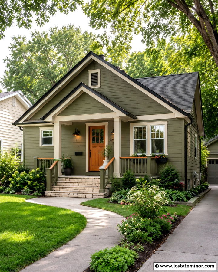 Olive Green House With Matching Green Railings - 30 Olive Green House Design With Railings Ideas