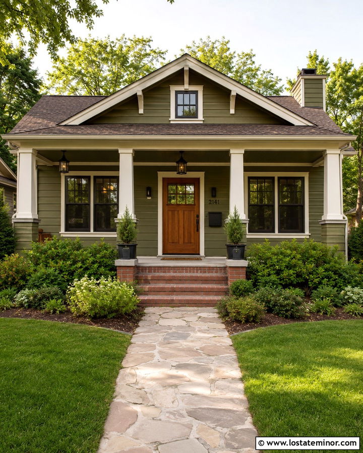 Olive Green House With Matching Olive Porch Ceiling - 30 Olive Green House Design With Porch Ceiling Ideas