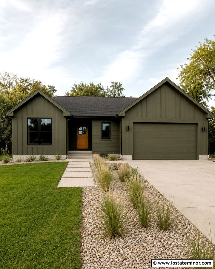 Olive Green House With Matching Olive Trim - 30 Olive Green House Design With Trim Ideas