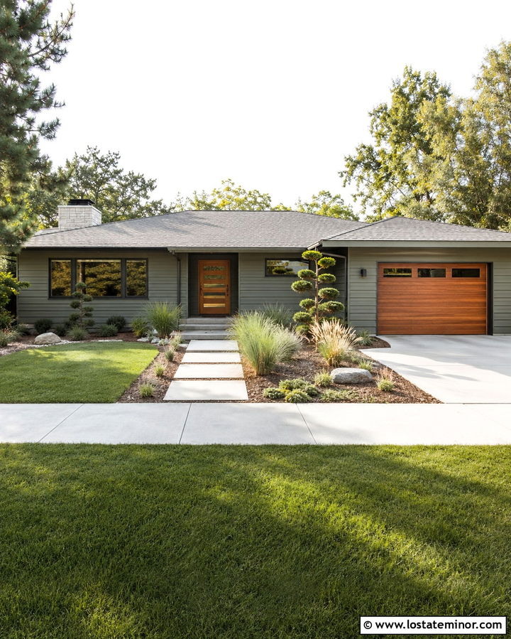Olive Green House With Medium Gray Roof And Wood Accents - 30 Olive Green House Design With Roof Ideas