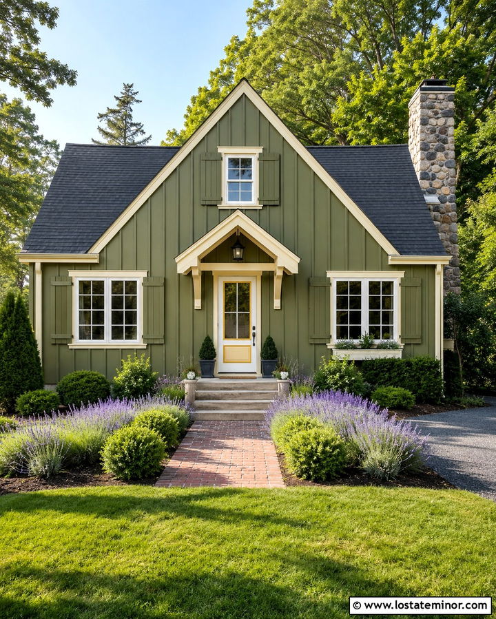 Olive Green House With Midview Storm Door - 30 Olive Green House Design With Storm Door Ideas