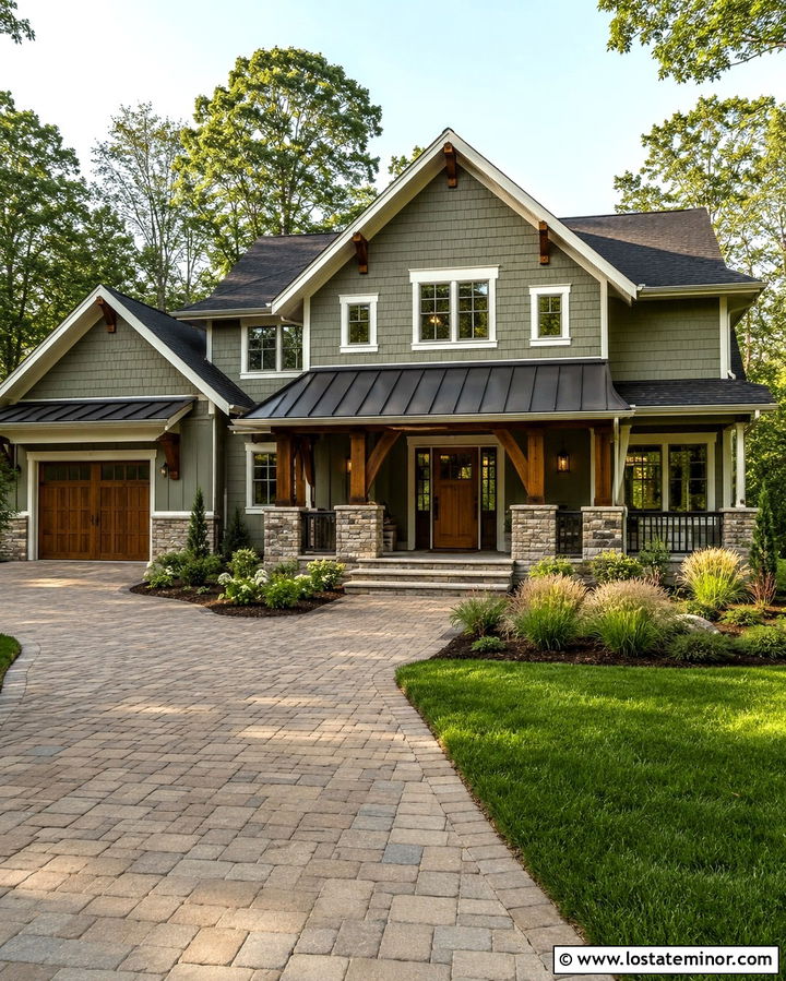 Olive Green House With Mixed Metal And Shingle Roof - 30 Olive Green House Design With Roof Ideas