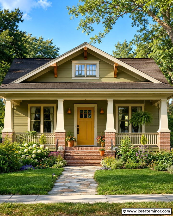 Olive Green House With Mustard Yellow Front Door - 30 Olive Green House Design With Front Door Ideas