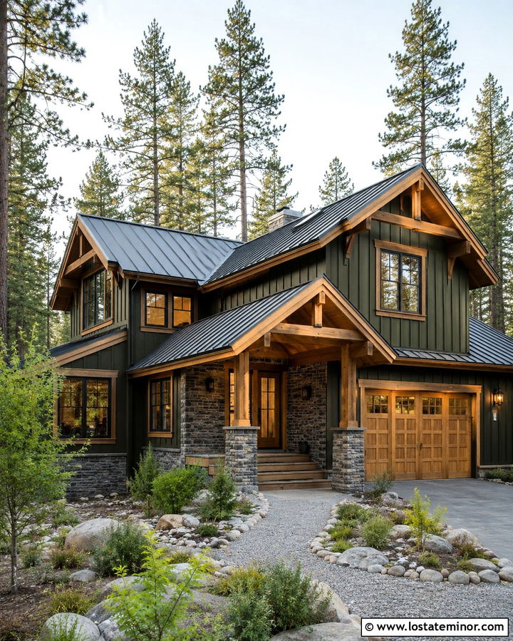Olive Green House With Natural Cedar Trim - 30 Olive Green House Design With Trim Ideas