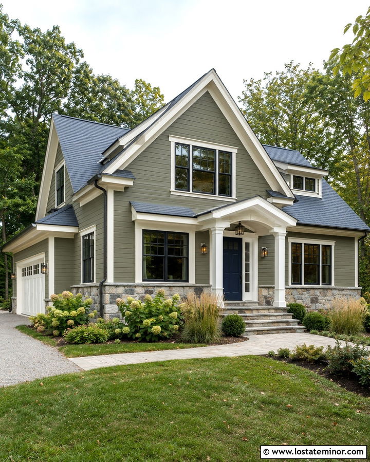 Olive Green House With Navy Blue Front Door - 30 Olive Green House Design With Front Door Ideas
