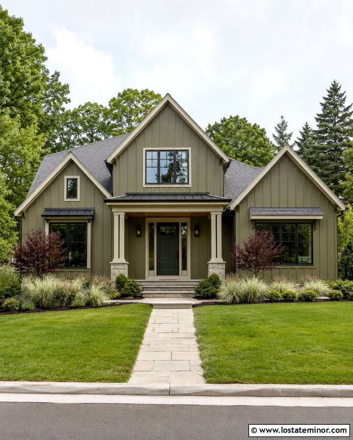 Olive Green House With Olive Green Front Door - 30 Olive Green House Design With Front Door Ideas