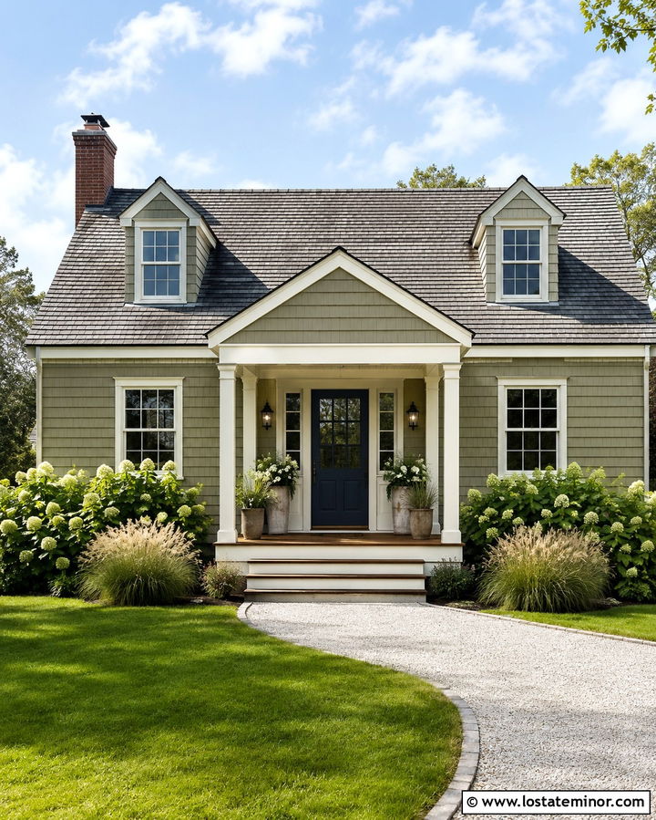 Olive Green House With Painted Wood Plank Porch Ceiling - 30 Olive Green House Design With Porch Ceiling Ideas