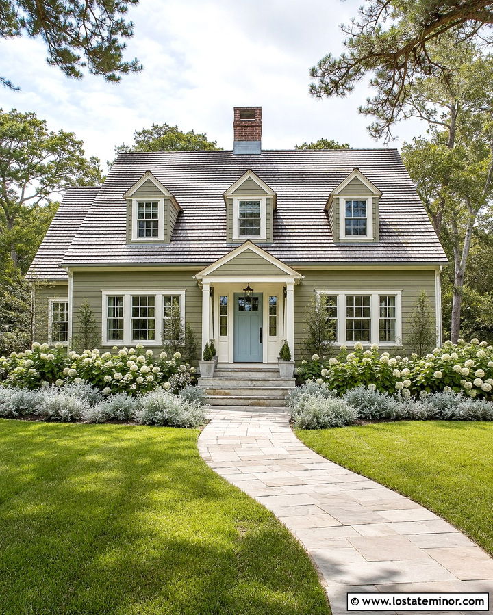 Olive Green House With Pale Blue Front Door - 30 Olive Green House Design With Front Door Ideas