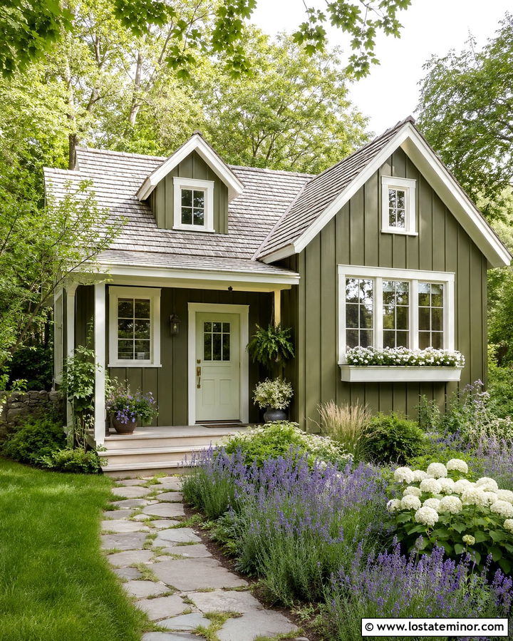 Olive Green House With Pale Sage Entry Door - 30 Olive Green House Design With Entry Door Ideas