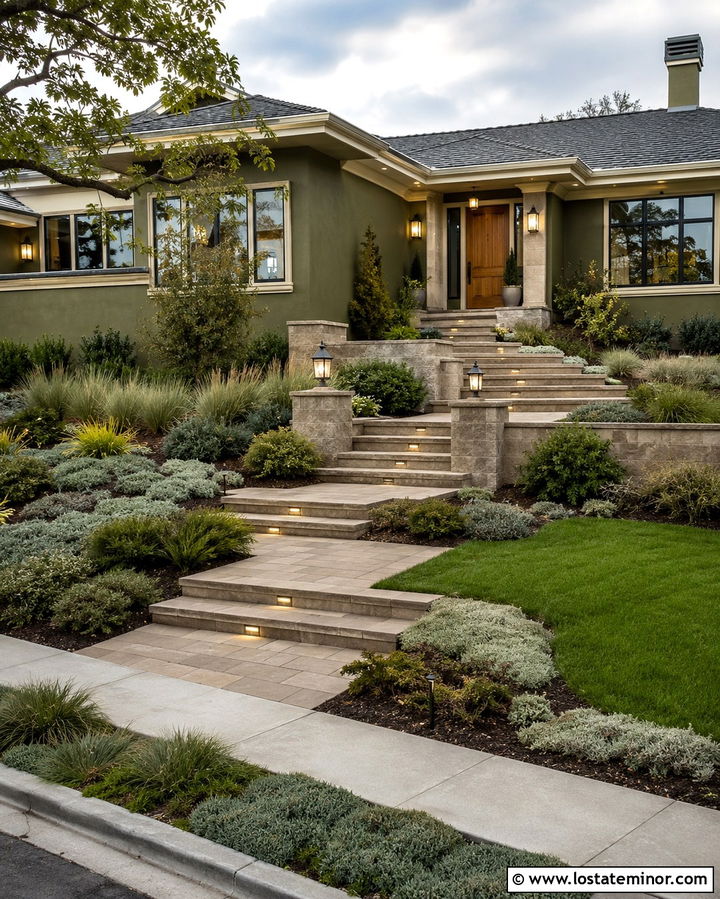 Olive Green House With Paver Steps - 30 Olive Green House Design With Steps Ideas