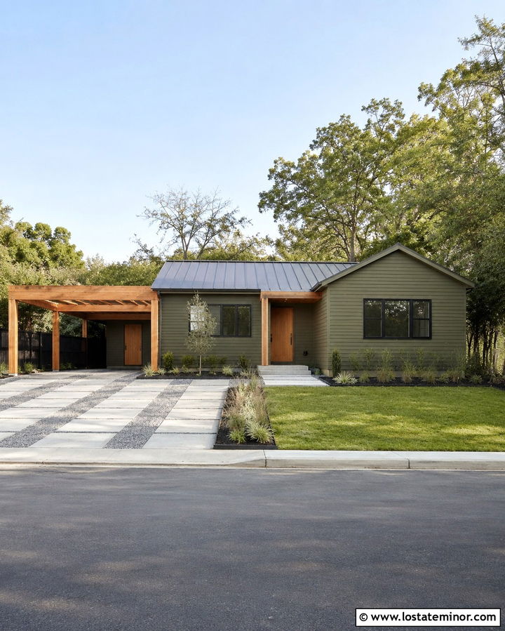 Olive Green House With Pergola Carport - 30 Olive Green House Design With Pergola Ideas