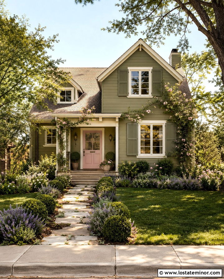 Olive Green House With Pink Dutch Door - 30 Olive Green House Design With Dutch Door Ideas