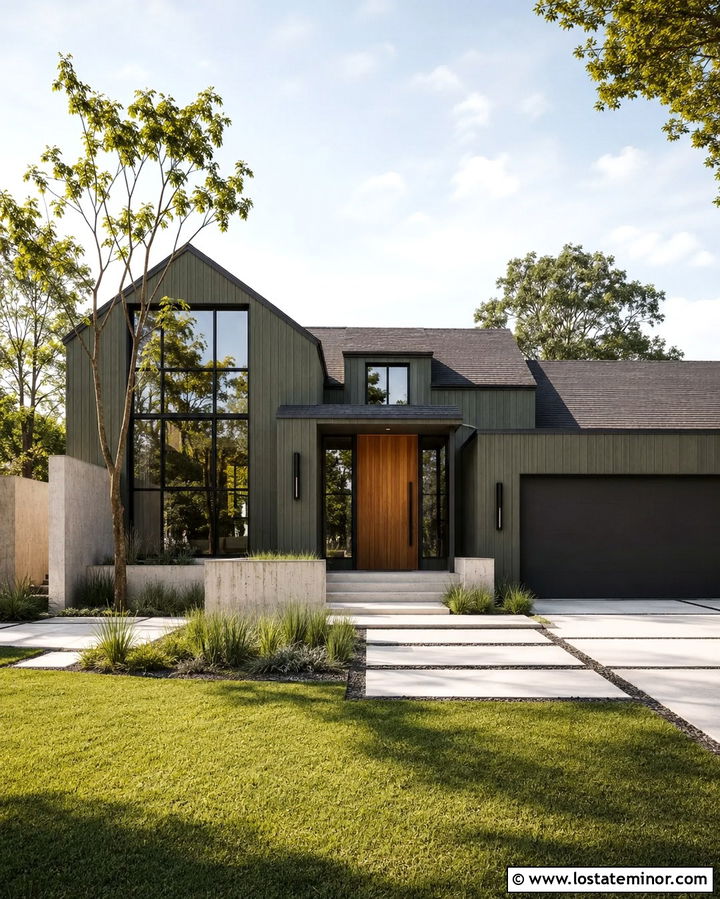 Olive Green House With Pivot Entry Door - 30 Olive Green House Design With Entry Door Ideas