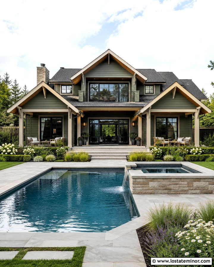 Olive Green House With Pool And Raised Spa - 30 Olive Green House Design With Swimming Pool Ideas