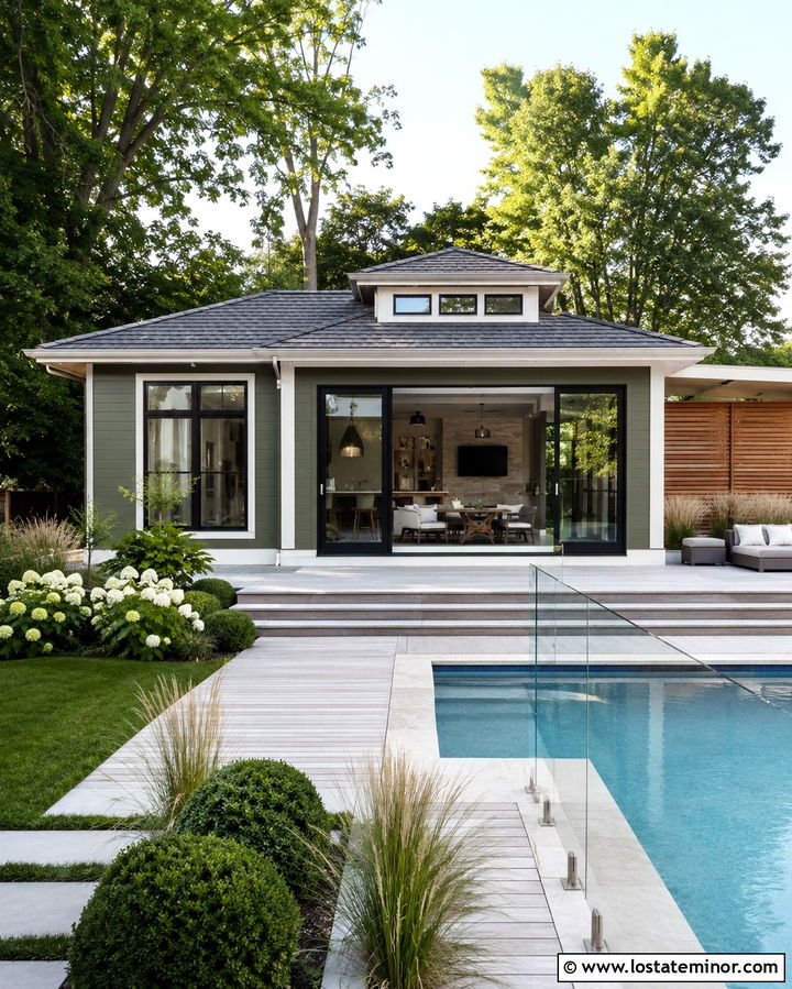 Olive Green House With Pool Deck - 30 Olive Green House Design With Deck Ideas