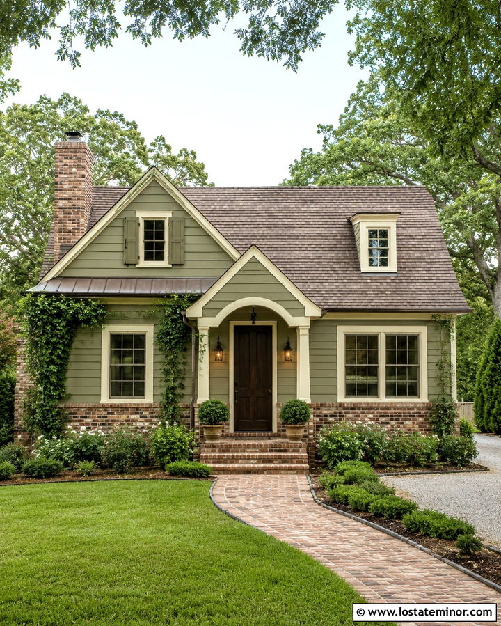 Olive Green House With Reclaimed Brick Wainscoting - 30 Olive Green House Design With Wainscoting Ideas