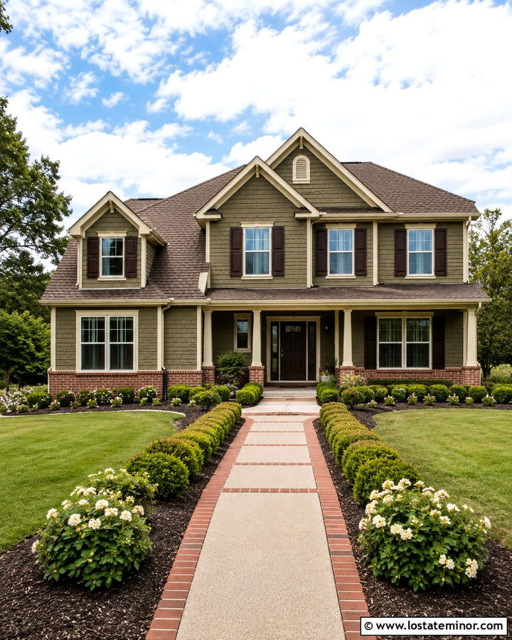 Olive Green House With Red Brick Wainscoting - 30 Olive Green House Design With Wainscoting Ideas
