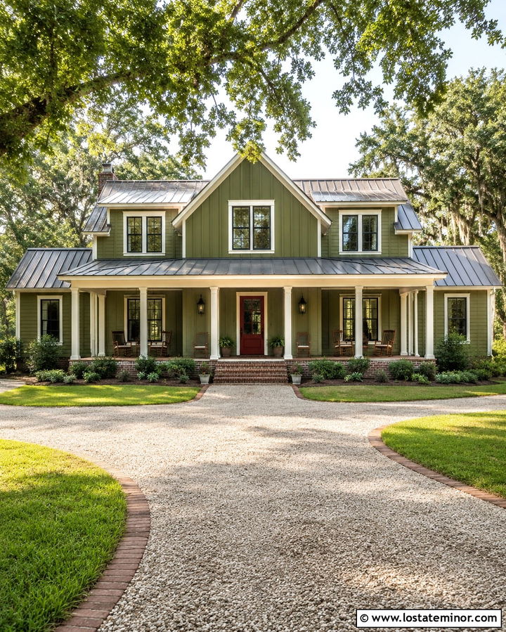 Olive Green House With Red Entry Door - 30 Olive Green House Design With Entry Door Ideas
