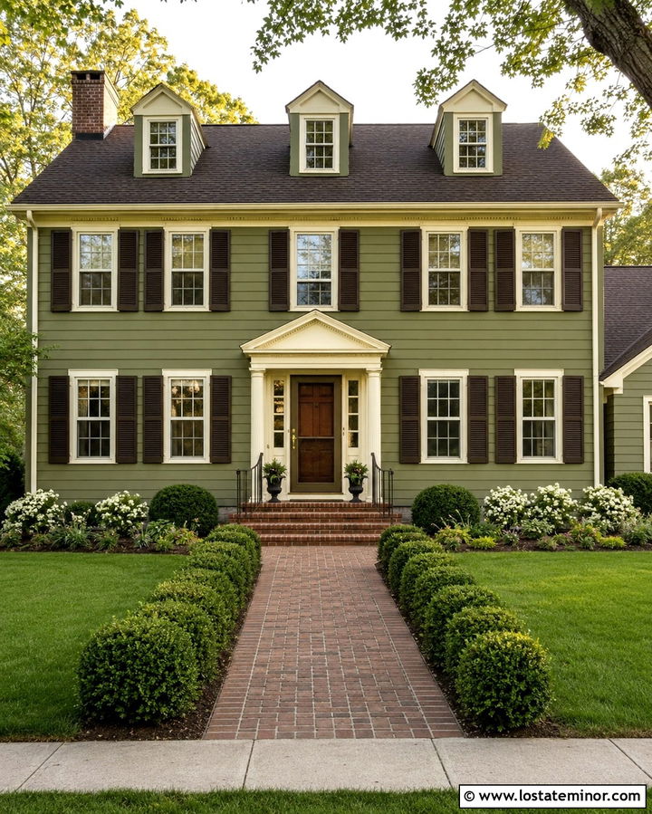 Olive Green House With Red Front Door And Storm Door - 30 Olive Green House Design With Storm Door Ideas