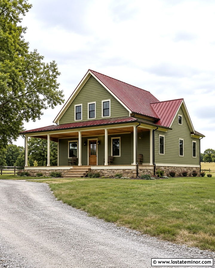 Olive Green House With Red Metal Roof - 30 Olive Green House Design With Roof Ideas