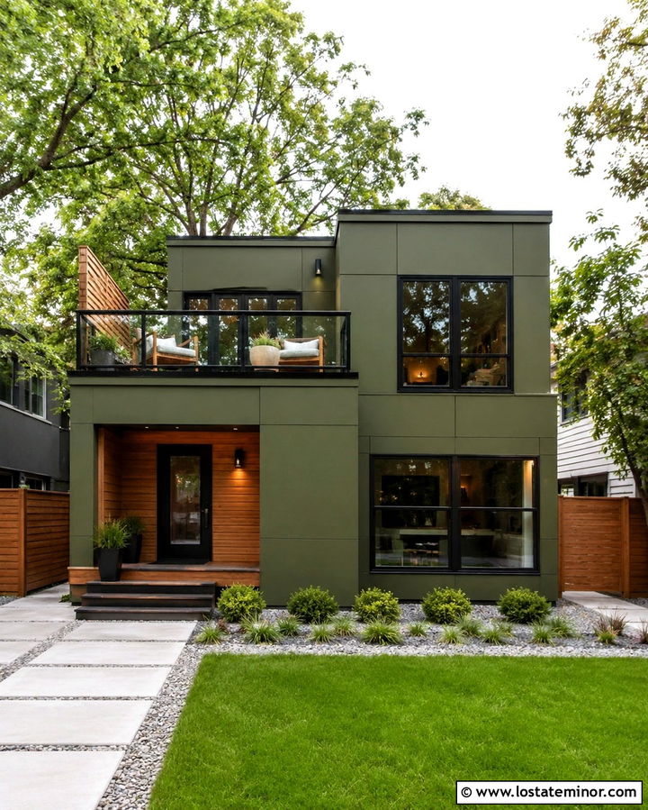 Olive Green House With Rooftop Deck - 30 Olive Green House Design With Deck Ideas
