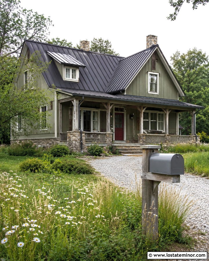 Olive Green House With Rustic Mailbox Post - 30 Olive Green House Design With Mailbox Ideas