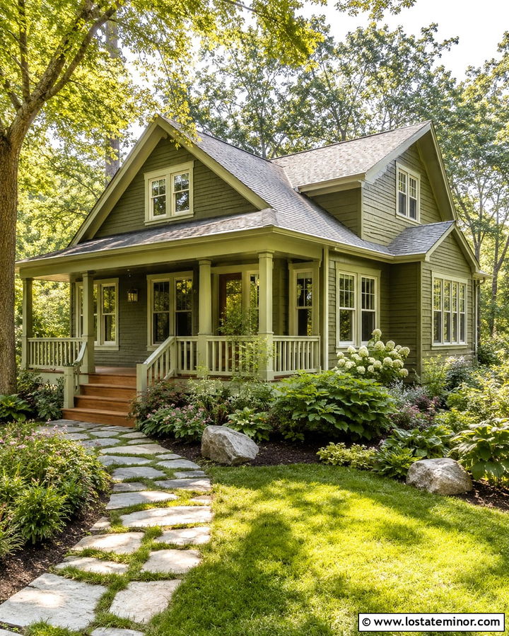 Olive Green House With Sage Green Trim - 30 Olive Green House Design With Trim Ideas