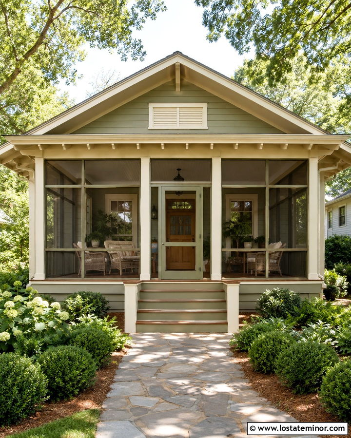 Olive Green House With Screened Front Porch - 30 Olive Green House Design With Screen Door Ideas