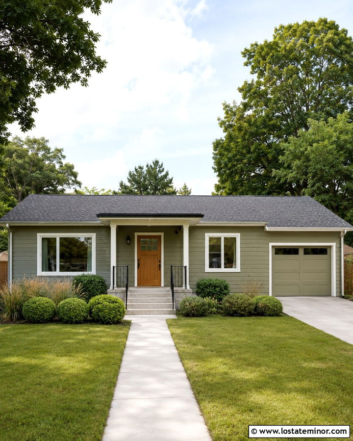 Olive Green House With Shed Roof Portico - 30 Olive Green House Design With Portico Ideas
