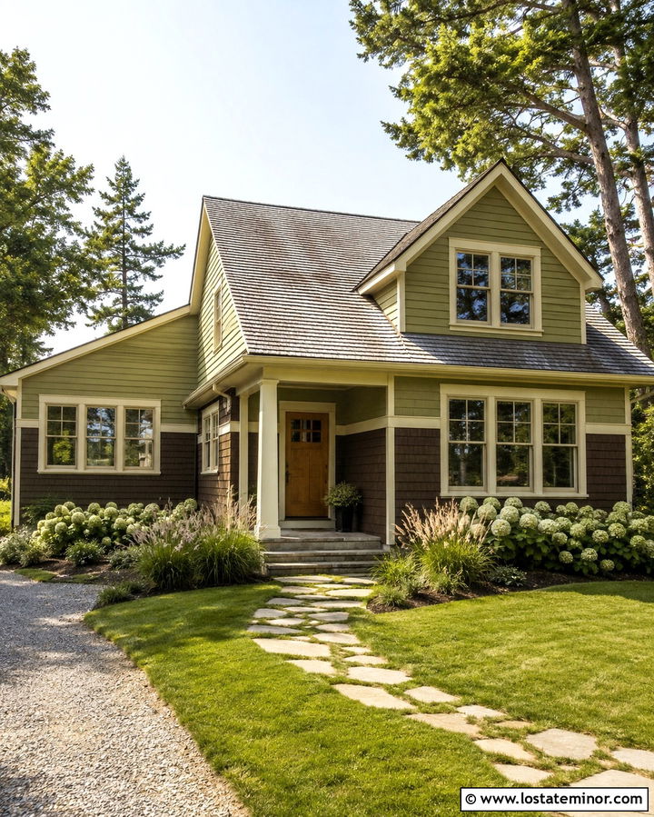 Olive Green House With Shingle Wainscoting - 30 Olive Green House Design With Wainscoting Ideas