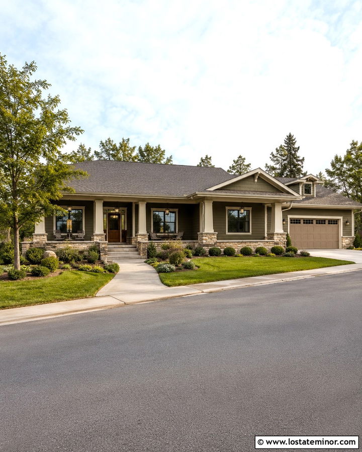 Olive Green House With Side Entry Garage - 30 Olive Green House Design With Garage Door Ideas