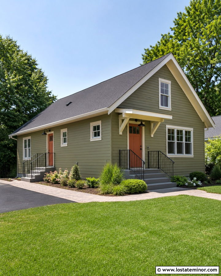 Olive Green House With Side Entry Steps - 30 Olive Green House Design With Steps Ideas
