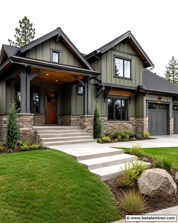 Olive Green House With Slate Gray Trim - 30 Olive Green House Design With Trim Ideas