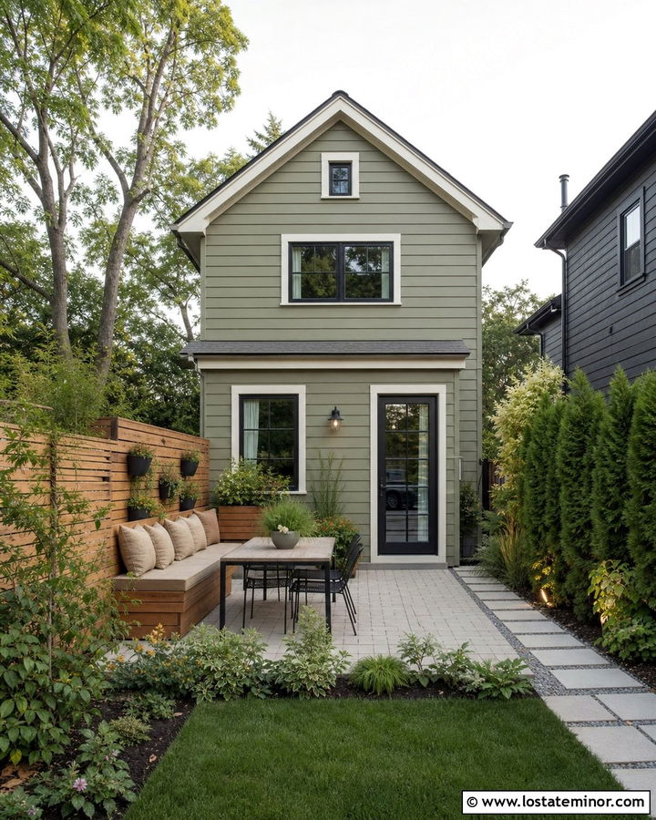 Olive Green House With Small Backyard Patio - 30 Olive Green House Design With Backyard Ideas