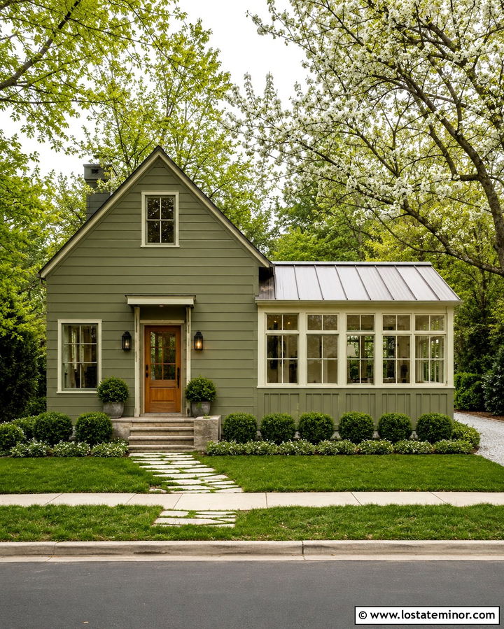 Olive Green House With Small Sunroom - 30 Olive Green House Design With Sunroom Ideas