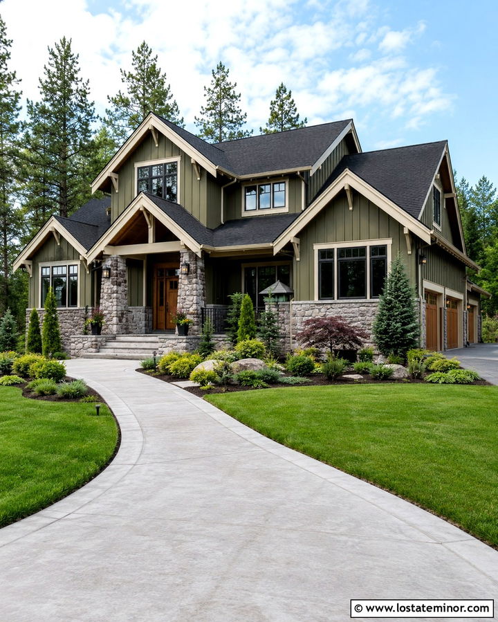 Olive Green House With Stone And Shingles - 30 Olive Green House Design With Shingles Ideas