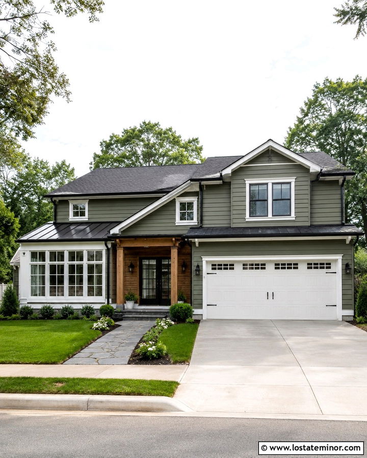 Olive Green House With Sunroom And Garage - 30 Olive Green House Design With Sunroom Ideas