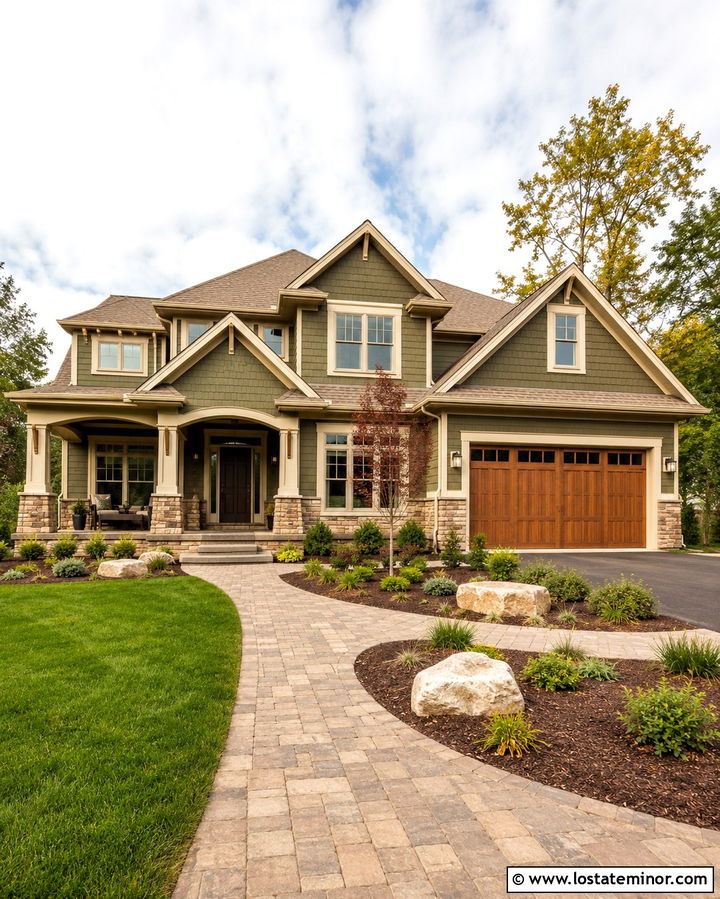 Olive Green House With Tan Roof Shingles - 30 Olive Green House Design With Shingles Ideas