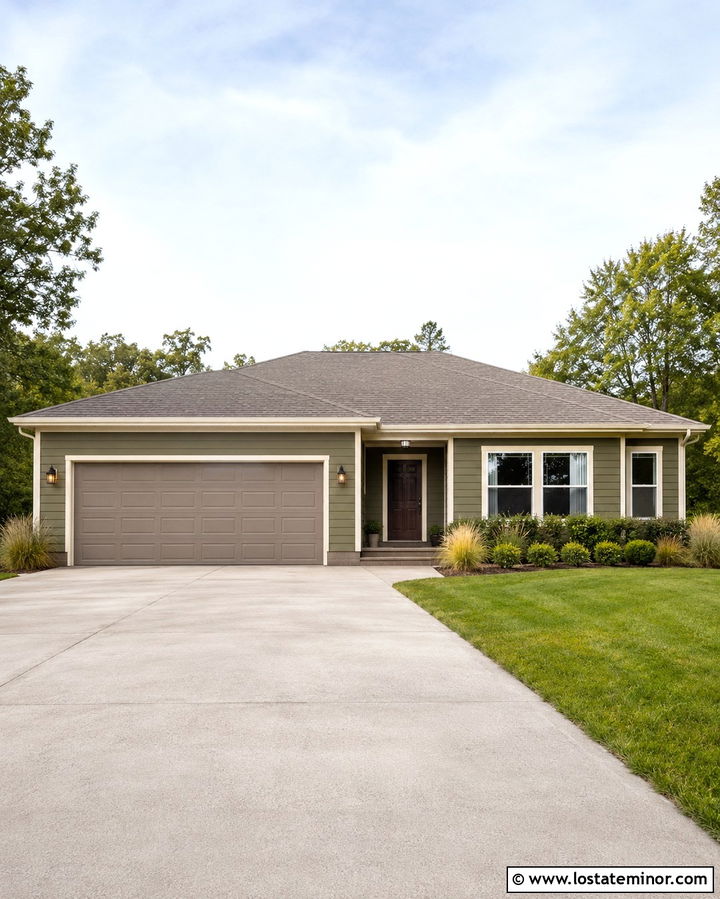 Olive Green House With Taupe Garage Door - 30 Olive Green House Design With Garage Door Ideas