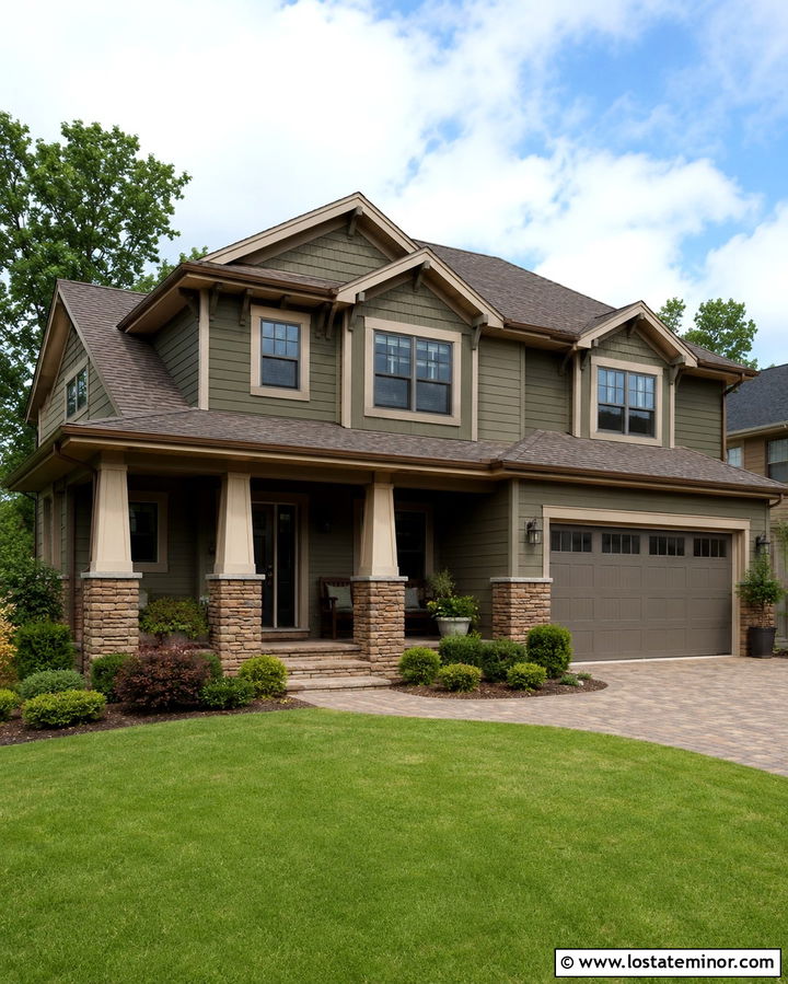 Olive Green House With Taupe Porch Ceiling - 30 Olive Green House Design With Porch Ceiling Ideas
