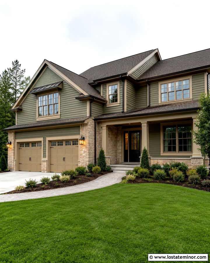 Olive Green House With Taupe Trim - 30 Olive Green House Design With Trim Ideas