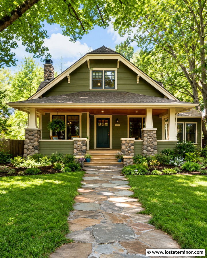 Olive Green House With Teal Front Door - 30 Olive Green House Design With Front Door Ideas