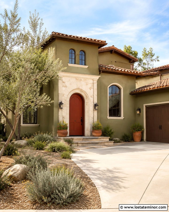 Olive Green House With Terracotta Front Door - 30 Olive Green House Design With Front Door Ideas