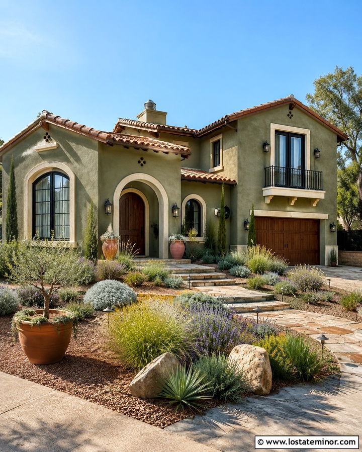 Olive Green House With Terracotta Front Yard - 30 Olive Green House Design With Front Yard Ideas