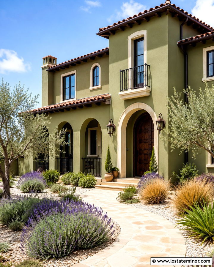 Olive Green House With Terracotta Tile Roof - 30 Olive Green House Design With Roof Ideas