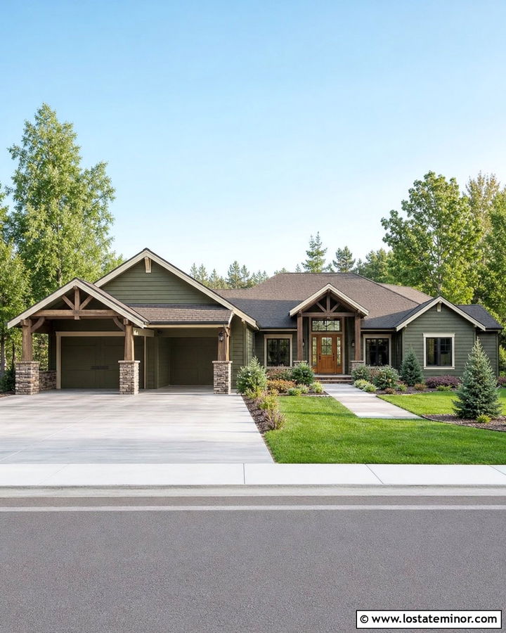 Olive Green House With Two Car Carport - 30 Olive Green House Design With Carport Ideas